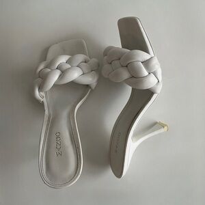 Mango White Braided Strap Heeled Mules Size 40/9